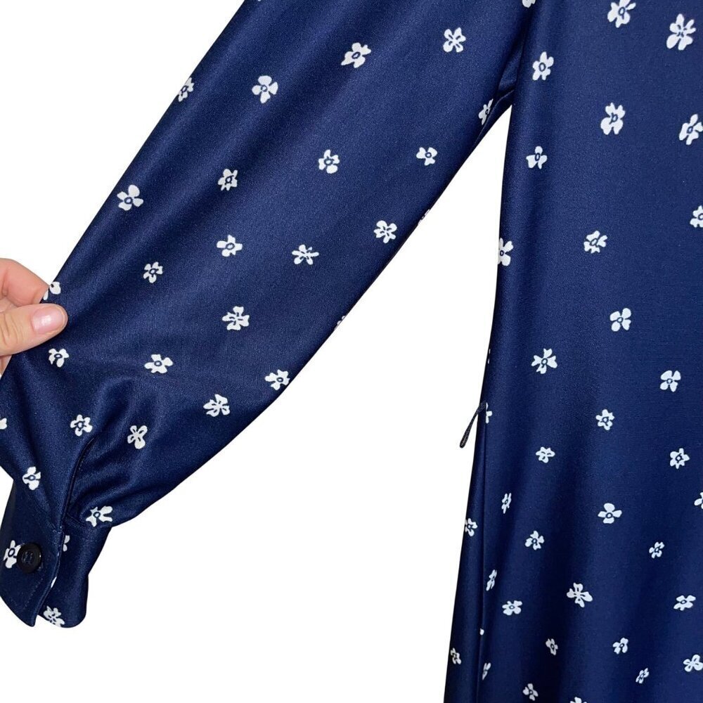 Parade Vintage 1970s Womens Shirt Dress Size Large Blue Floral Maxi Long Sleeve - Picture 8 of 9